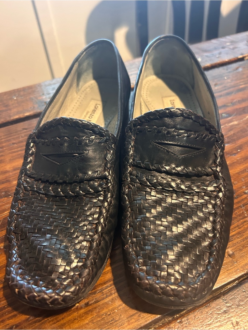 Lorenzo Banfi Woven Leather Slip-On Loafers - Dark brown / black